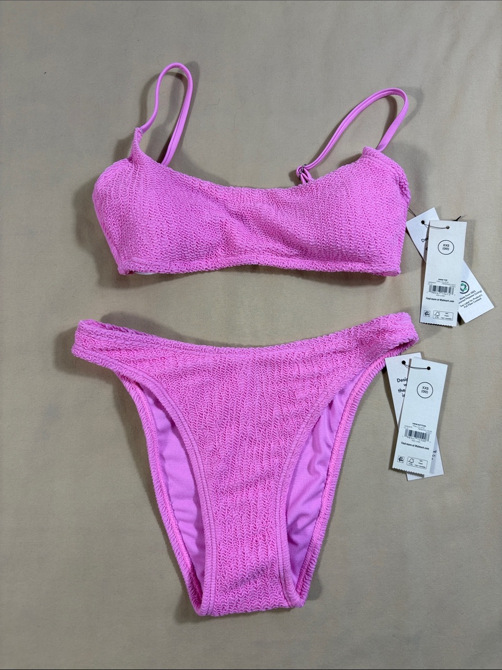 Wild Fable XXS Pink Textured Smocked Scoop Bikini Set High Leg Swimsuit NWT